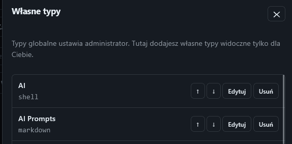 Własne typy (np. AI / markdown)